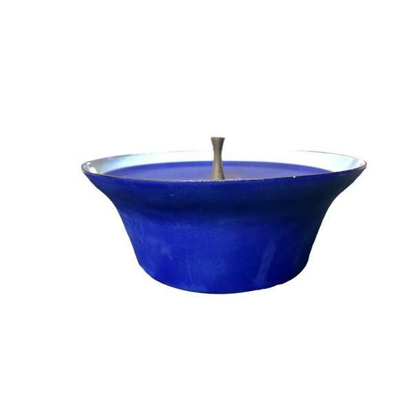 10" MCM Matte Blue Casserole Dish/Cooking Pot with Gold Sputnik Handle - Picture 3 of 9